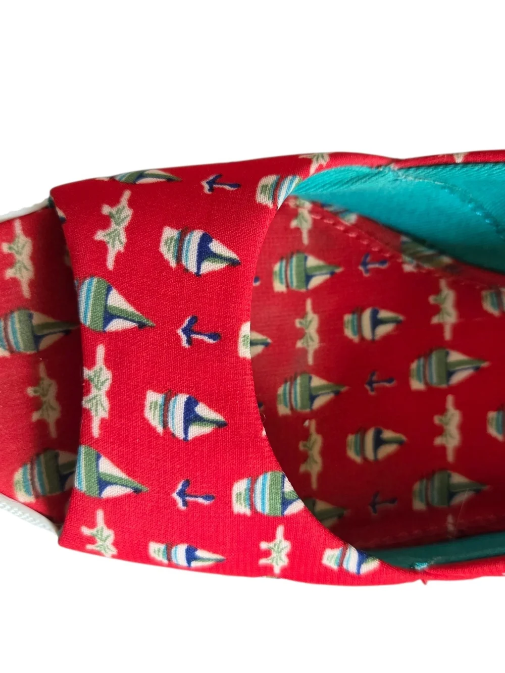 Seychelles Red Canvas Wedges with Nautical Boat Print